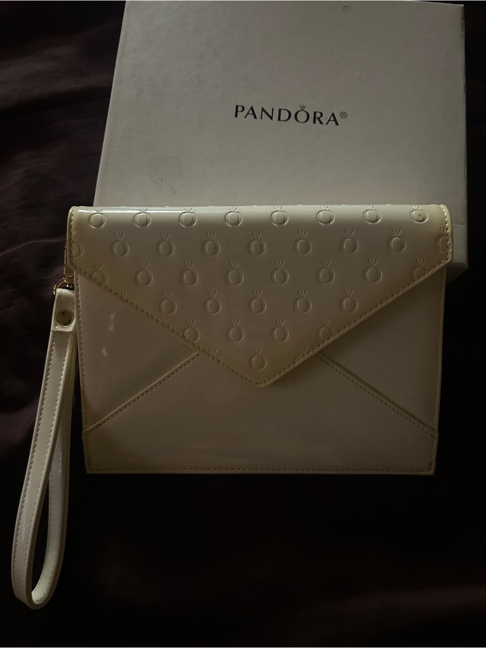 Pandora Cream Patent Envelope Wristlet Clutch